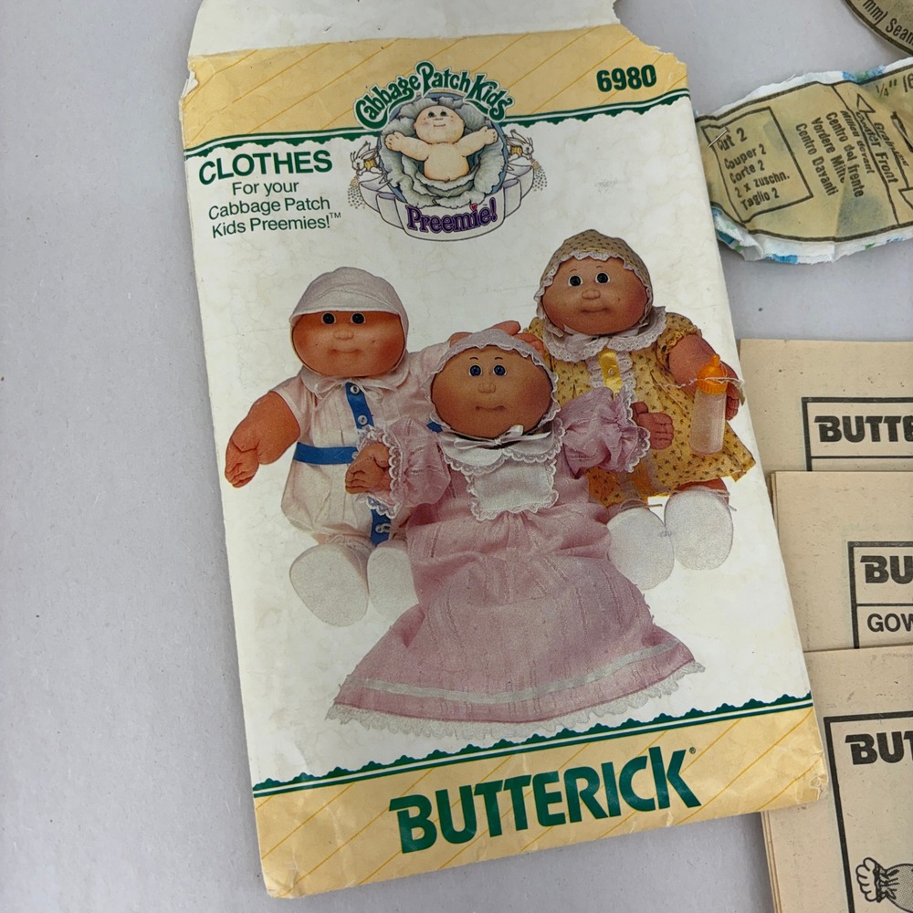 Butterick 6980 Cabbage Patch Kids Preemies Doll Clothes Pattern Vintage 1984‎